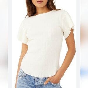 Urban Outfitters Free People Womens White What's Up Baby Waffle Tee Size Large